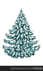 Winter evergreen tree with snow on branches design.