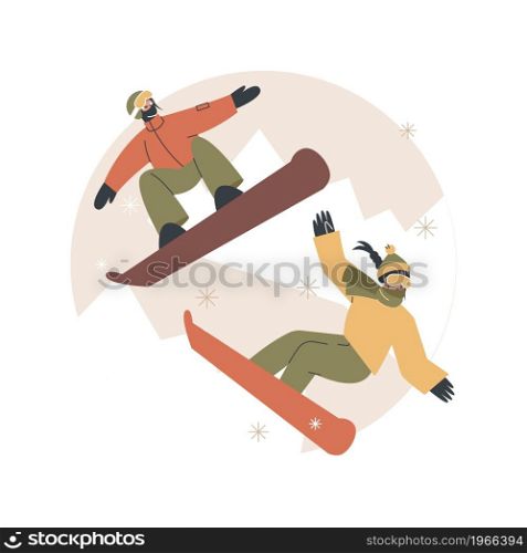 Winter extreme sports abstract concept vector illustration. Extreme winter sports competition, ski and snowboard equipment shop, mountain resort, outdoor activity, pro rider abstract metaphor.. Winter extreme sports abstract concept vector illustration.