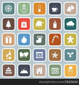 Winter flat icons on blue background, stock vector