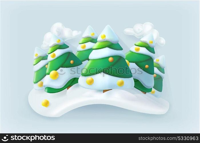 Winter forest. Christmas vector icon
