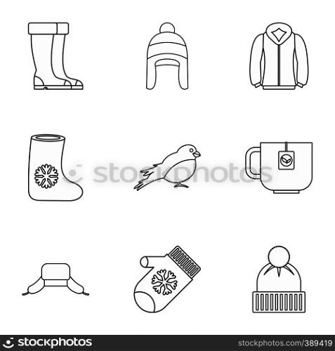 Winter frost icons set. Outline illustration of 9 winter frost vector icons for web. Winter frost icons set, outline style