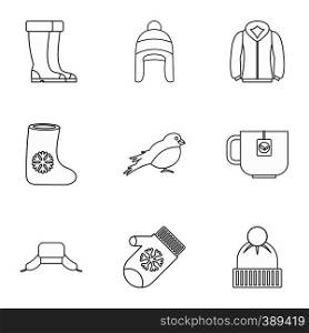 Winter frost icons set. Outline illustration of 9 winter frost vector icons for web. Winter frost icons set, outline style