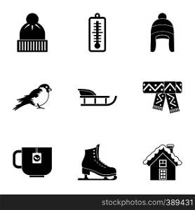 Winter frost icons set. Simple illustration of 9 winter frost vector icons for web. Winter frost icons set, simple style