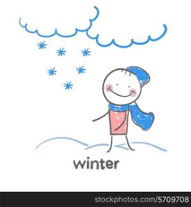 winter. Fun cartoon style illustration. The situation of life.