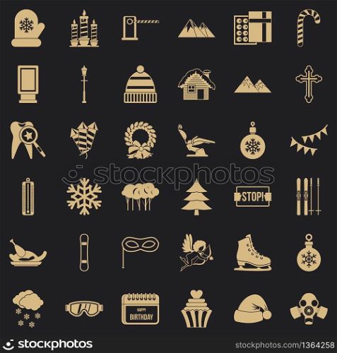 Winter gift icons set. Simple style of 36 winter gift vector icons for web for any design. Winter gift icons set, simple style