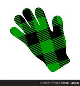 Winter glove with black and green buffalo pattern. Human palm shape with gingham checkered print. Vector flat illustration.. Winter glove with black and green buffalo pattern. Human palm shape with gingham checkered print. Vector flat illustration