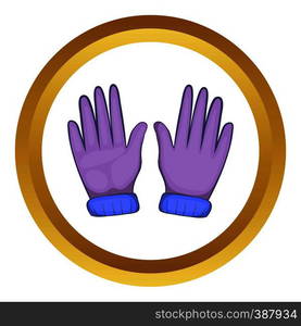 Winter gloves vector icon in golden circle, cartoon style isolated on white background. Winter gloves vector icon