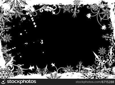 Winter grunge floral frame, vector