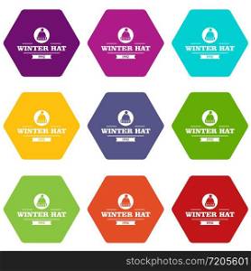 Winter hat icons 9 set coloful isolated on white for web. Winter hat icons set 9 vector