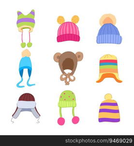 winter hat kid set cartoon. child scarf, cap girl, clothes cute winter hat kid sign. isolated symbol vector illustration. winter hat kid set cartoon vector illustration
