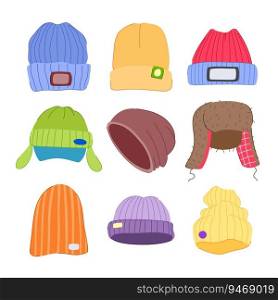 winter hat man set cartoon. clothes scarf, accessory warm, male style winter hat man sign. isolated symbol vector illustration. winter hat man set cartoon vector illustration