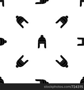Winter hat pattern repeat seamless in black color for any design. Vector geometric illustration. Winter hat pattern seamless black