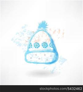 Winter hat with snowflakes grunge icon
