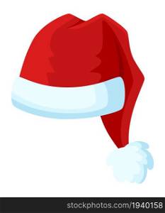 Winter holiday hat. Cartoon red cap icon isolated on white background. Winter holiday hat. Cartoon red cap icon