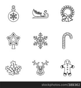 Winter holiday icons set. Outline illustration of 9 winter holiday vector icons for web. Winter holiday icons set, outline style