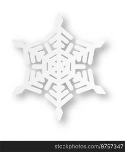 Winter holiday paper decoration. White snowflake in papercut style isolated on white background. Winter holiday paper decoration. White snowflake in papercut style