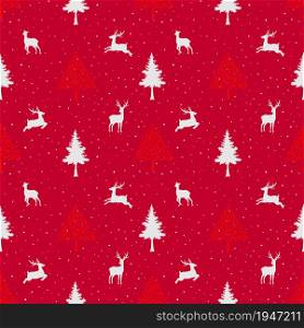 Winter holiday seamless pattern with deer family on red backgound,vector illustration