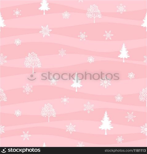 Winter holiday seamless pattern with snowflakes on wavy sweet pink background,for decorative,apparel,fashion,fabric,textile,print or wallpaper,vector illustration
