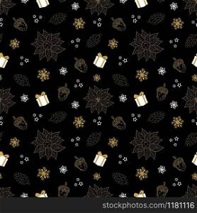 Winter holiday seamless repeat pattern on dark background,for decorative,apparel,fashion,fabric,textile,print or wrapping paper,vector illustration