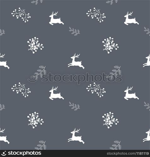 Winter holiday seamless repeat pattern with cute white deer family isolate on dark brown background,vector illustration