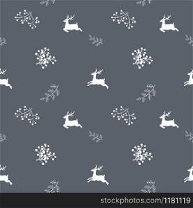 Winter holiday seamless repeat pattern with cute white deer family isolate on dark brown background,vector illustration