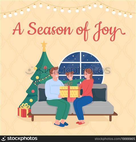Winter holidays social media post mockup. Season of joy phrase. Web banner design template. Christmas with family booster, content layout with inscription. Poster, print ads and flat illustration. Winter holidays social media post mockup