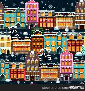 Winter houses seamless night vector illustration
