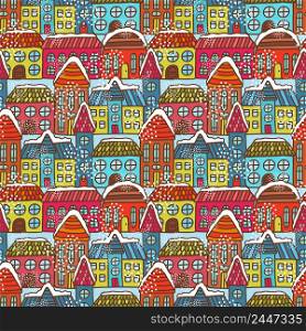 Winter houses seamless pattern vector illustration