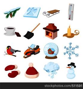 Winter icons icons set in cartoon style on a white background. Winter icons icons set, cartoon style