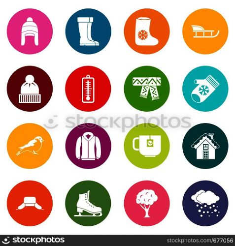 Winter icons many colors set isolated on white for digital marketing. Winter icons many colors set
