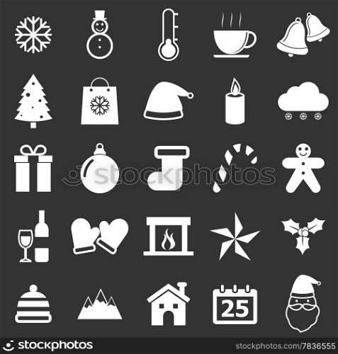 Winter icons on black background, stock vector