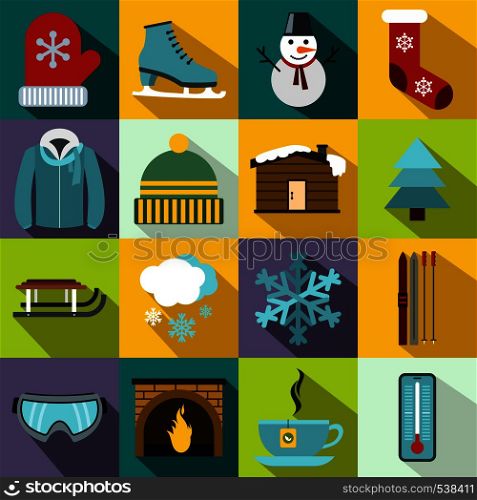 Winter icons set in flat style for any design. Winter icons set, flat style