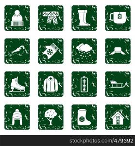 Winter icons set in grunge style green isolated vector illustration. Winter icons set grunge