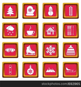 Winter icons set in pink color isolated vector illustration for web and any design. Winter icons pink