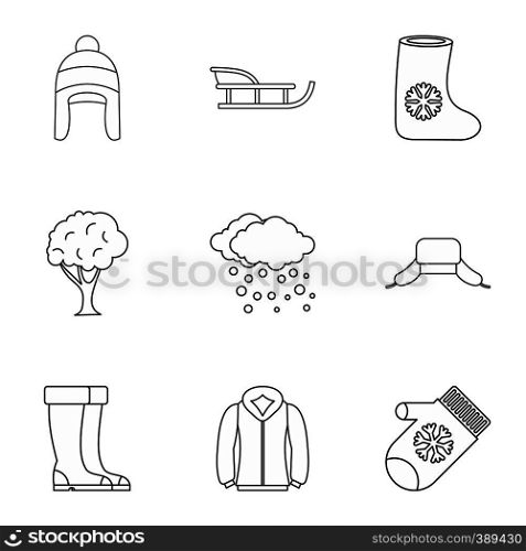 Winter icons set. Outline illustration of 9 winter vector icons for web. Winter icons set, outline style