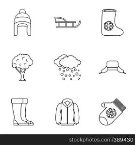 Winter icons set. Outline illustration of 9 winter vector icons for web. Winter icons set, outline style