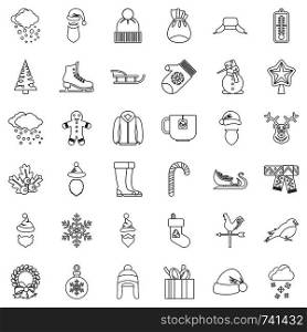 Winter icons set. Outline style of 36 winter vector icons for web isolated on white background. Winter icons set, outline style