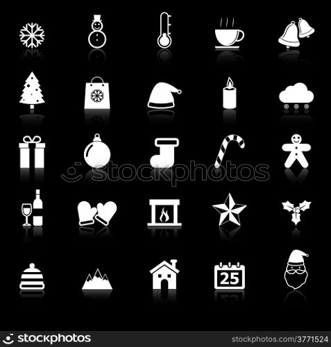 Winter icons with reflect on black background, stock vector