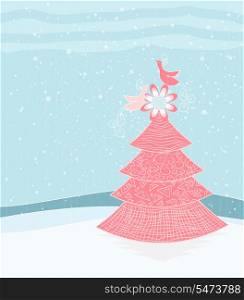 Winter Illustration With Christmas Design Tree
