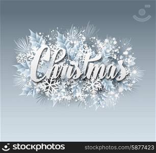 Winter inscription with fir branches and snowflakes. Vector illustration EPS 10. Winter inscription with fir branches and snowflakes. Vector illustration