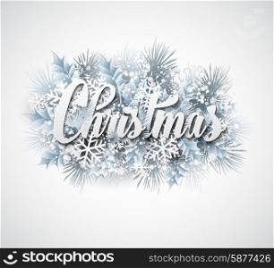 Winter inscription with fir branches and snowflakes. Vector illustration EPS 10. Winter inscription with fir branches and snowflakes. Vector illustration