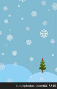 Winter landscape background. Snowdrifts and Christmas tree. Falling snowflakes. New year and Christmas vector illustration&#xA;&#xA;