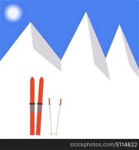 Winter landscape, skiing in the snow. Vector illustration.