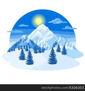 Winter landscape with snowy mountains and fir forest. Winter landscape with snowy mountains and fir forest.