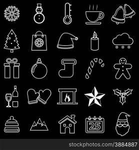 Winter line icons on black background, stock vector