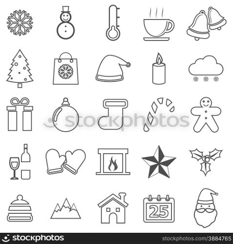 Winter line icons on white background, stock vector