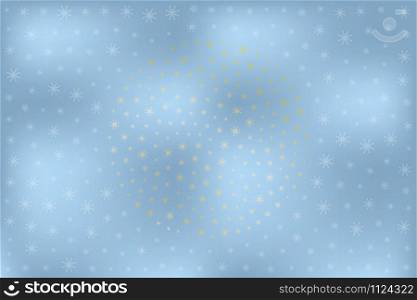 Winter made by golden and white snowflakes on vibrant light blue background with place for text - useful for designers