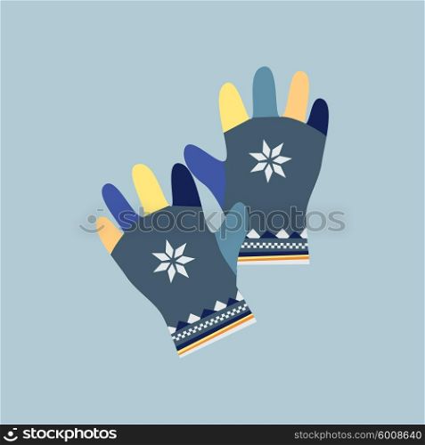 Winter Mittens in Soft Vintage Colors. Gloves. Mitten icon. Gloves icon. Pair of knitted christmas mittens. Winter mittens in soft vintage colors. Knitted warm mittens. Pair of gloves. Mittens gloves for cold weathe. Vector illustration.