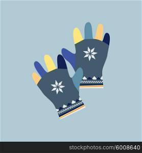 Winter Mittens in Soft Vintage Colors. Gloves. Mitten icon. Gloves icon. Pair of knitted christmas mittens. Winter mittens in soft vintage colors. Knitted warm mittens. Pair of gloves. Mittens gloves for cold weathe. Vector illustration.