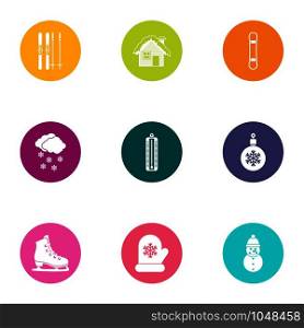 Winter moment icons set. Flat set of 9 winter moment vector icons for web isolated on white background. Winter moment icons set, flat style